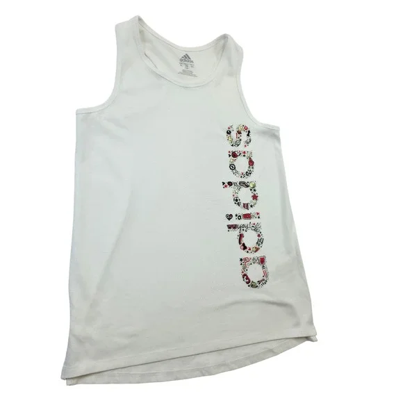 Adidas Kids Girls White Graphic Tank Top Size XL 16 - Picture 3 of 7